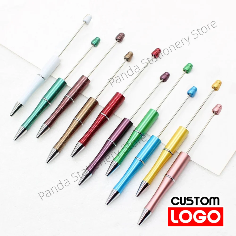 5/10Pcs Ballpoint Pen Bead DIY Custom Logo Name Pen Plastic Beadable Bead Pen School Office Writing Supplies Wedding Gift