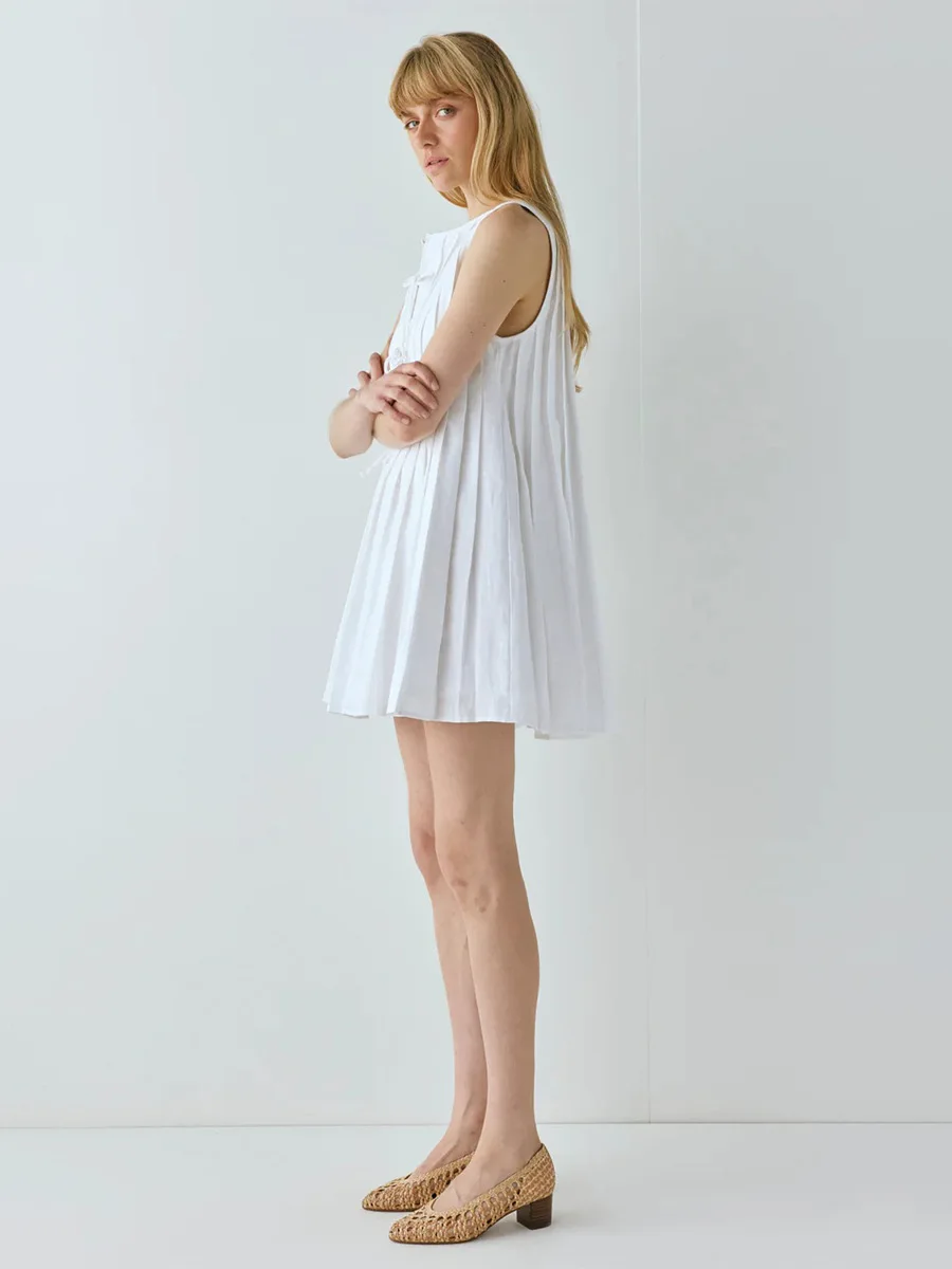 Bornladies Women's 2026 Summer New Pleated Tank Dress Fresh Relaxed Style Pleat Mini Short Dress
