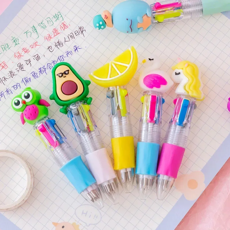 Ballpoint Pen 25Pcs/Lot Kawaii Mini 4 Colors Ballpoint Pen Cartoon Bear Unicorn Animal Multicolor Cute Pens Stationery School Office Supplies