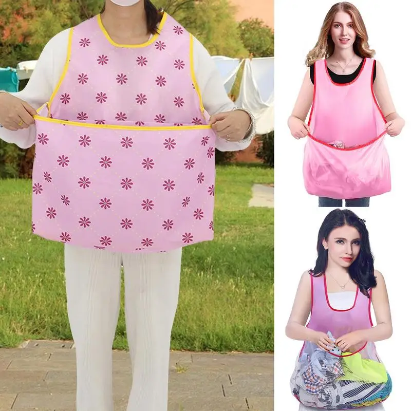 Clothes Drying Apron Sleeveless Laundry Apron with Large Pocket  Bib Portable Kitchen Dishwashing Bib Drying Clothes Organizer