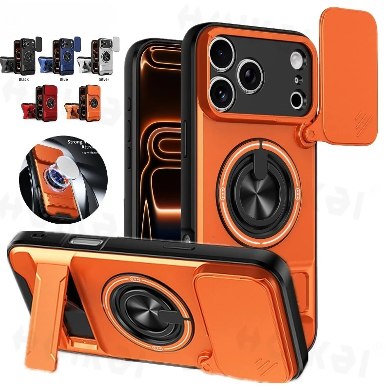 Premium Slide Camera Protection Phone Case with Upright Kickstand and Magnetic Shockproof Back