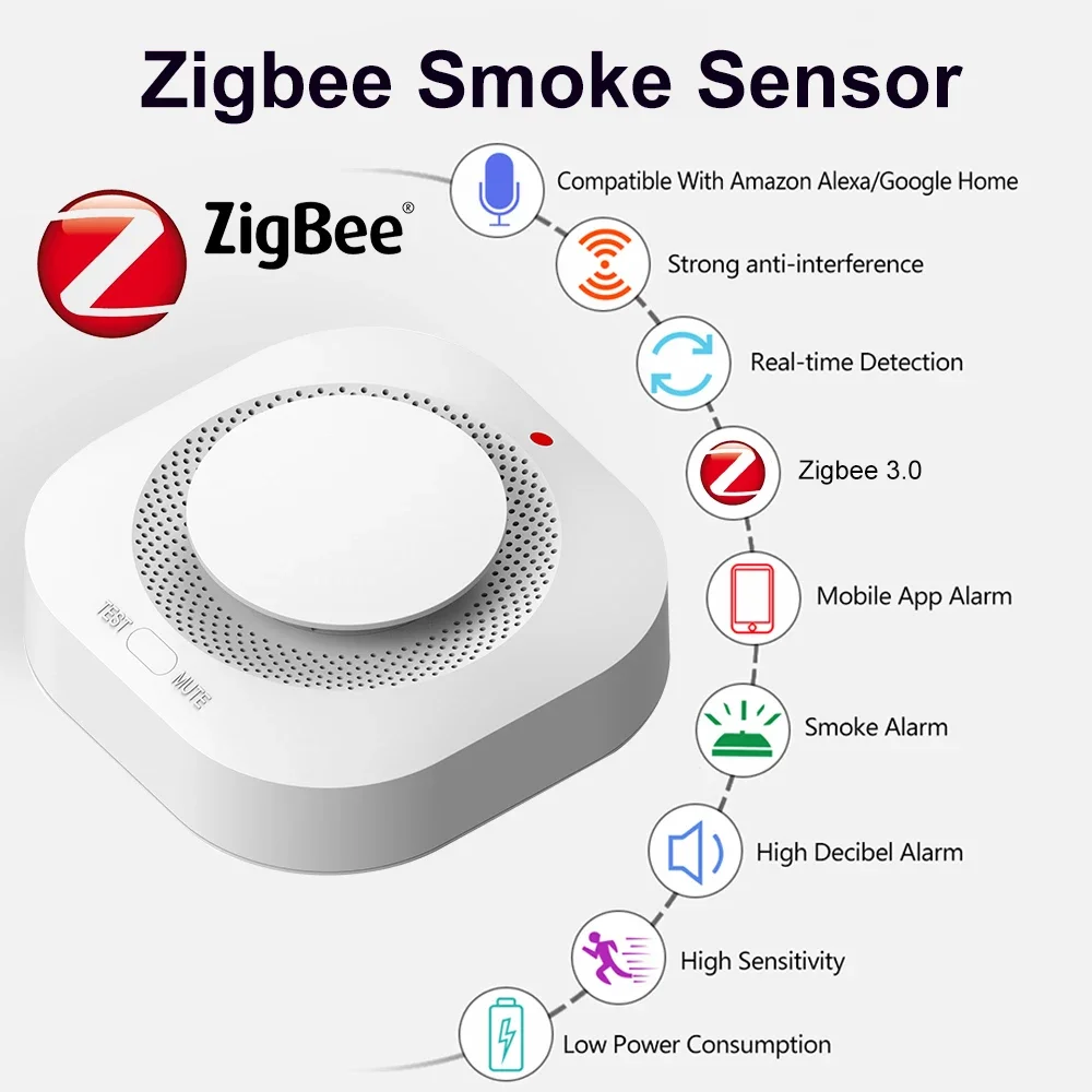 Tuya Smart Zigbee Smoke Detector wireless Smoke leak Detectors Prevention Sensor Install in Non smoking area or kitchen smoke alarm