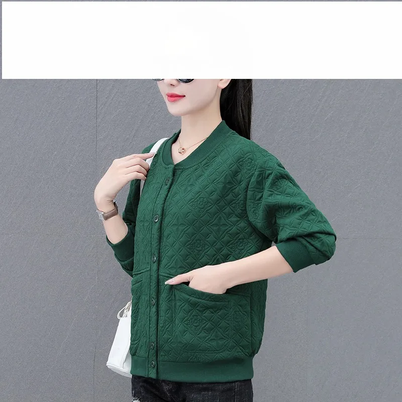 Spring Autumn Women's Solid Pockets Button Screw Thread Long Sleeve Paisley Cardigan Hoodies Coats Office Lady Fashion Tops