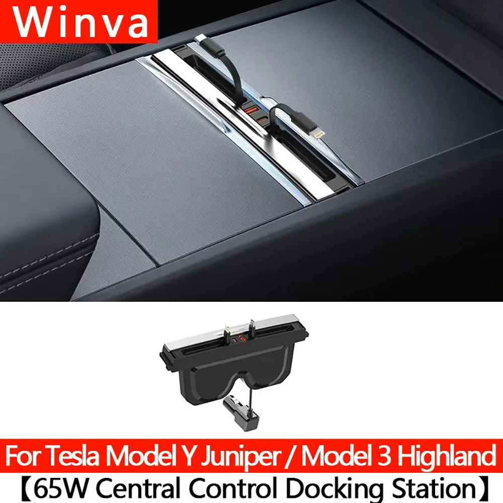 Central Control 65W Docking Station For Tesla Model Y Juniper 2025&Model 3 Highl