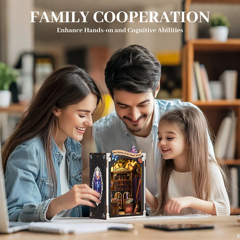 DIY 나무 책장 미니어처 키트 책꽂이 홈 북엔드 장식 성인용 수제 인형집 장난감 크리스마스 선물