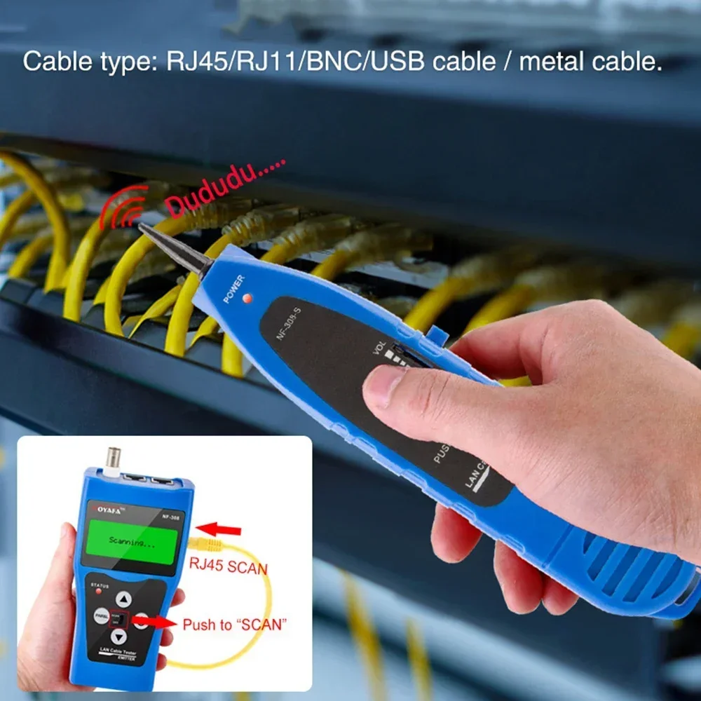 NOYAFA NF-308 Network Cable Tester LAN Measure Length Cables Continuity Test Wire Tracker BNC RJ45 RJ11 Ethernet Cable Tracker