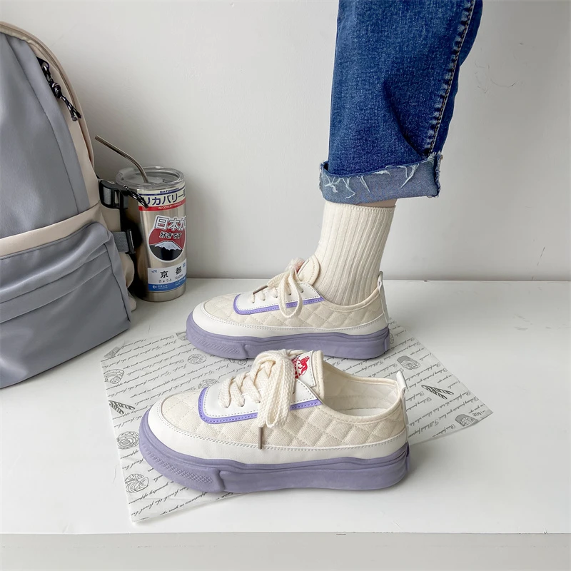 

2023 Patchwork Woman Vulcanize Shoes Japanese Style Spring All-match White Sneakers Fashion Kawaii Casual Breathable Mujer Shoes