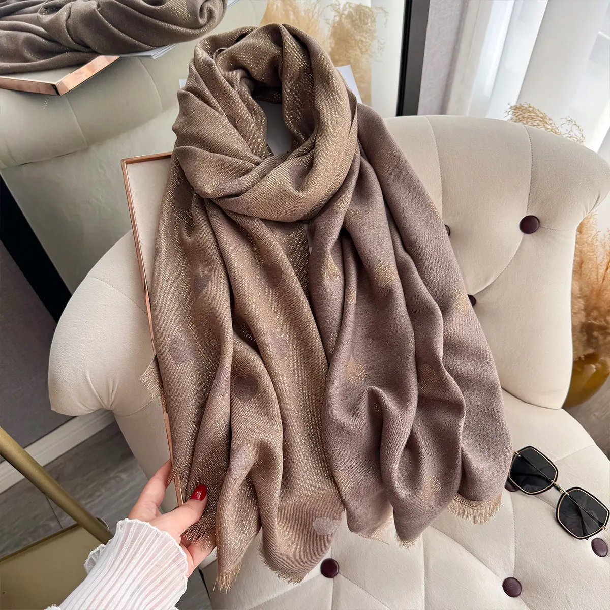 New Fashion Ladies Muslim Hijab Golden Thread long Scarf Spring and Autumn Warm Scarf Pashmina Shawl Foulard Wrap Headscarf 2025
