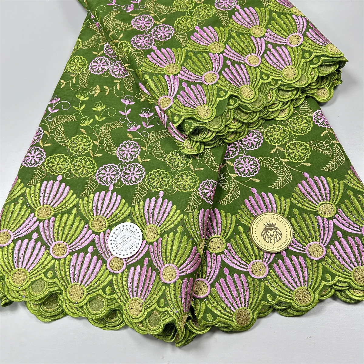 Lafaya Swiss Voile Lace Fabric Embroidery With Stones African Lace Cotton Material For Wedding 5 Yards
