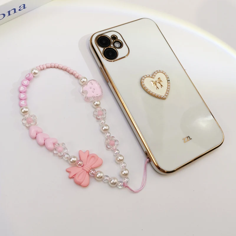 Handmade Beading Jewelry Bead Chain Phone Anti Loss Sling Short Lanyard for Keys Phone Strap Wrist Pendant Mobile Ph