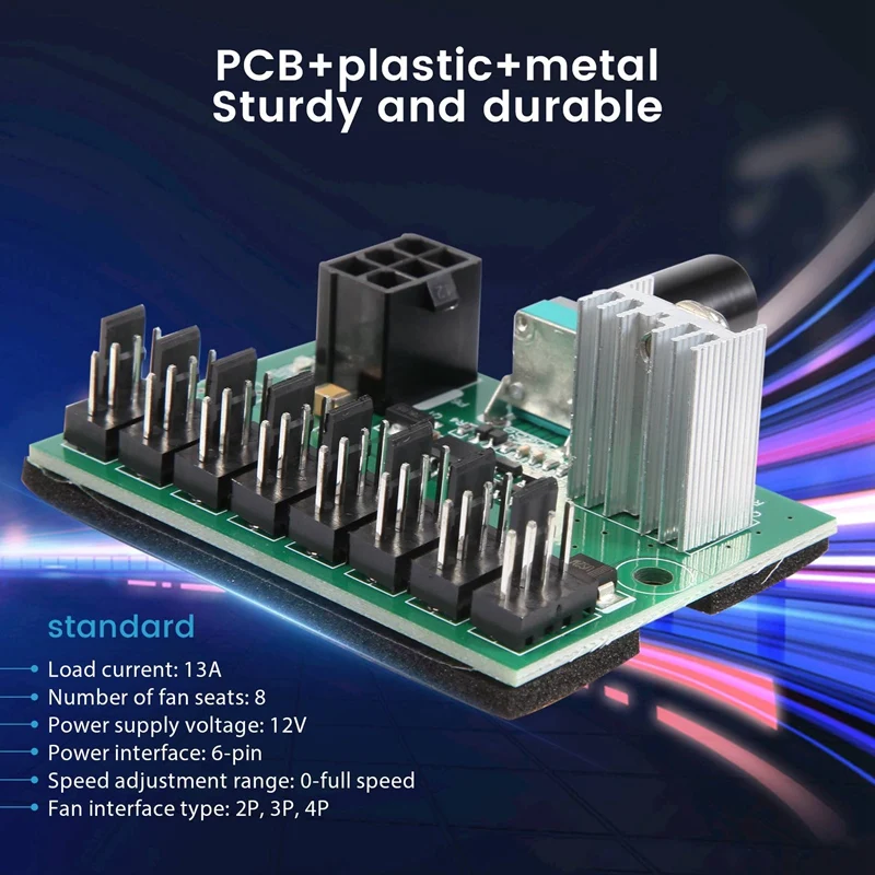 Computer Case 12V Miner Fan Speed Controller 8-Channel Fan Hub PWM High-Power Violent Fan Controller Regulating Governor