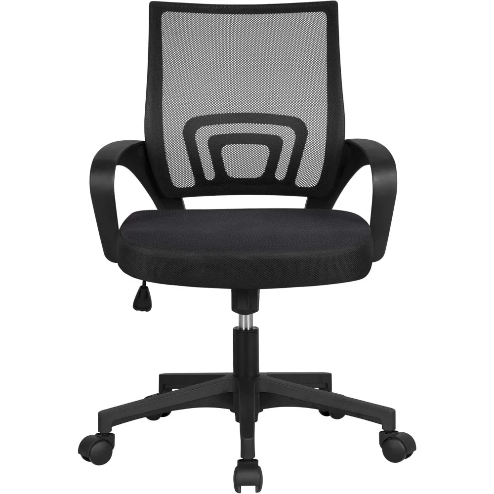 Home Office Modern Desk and Chair Set Computer Desk w/Drawer & Shelves with Ergonomic Mesh Height Adjustable Office Chair 6