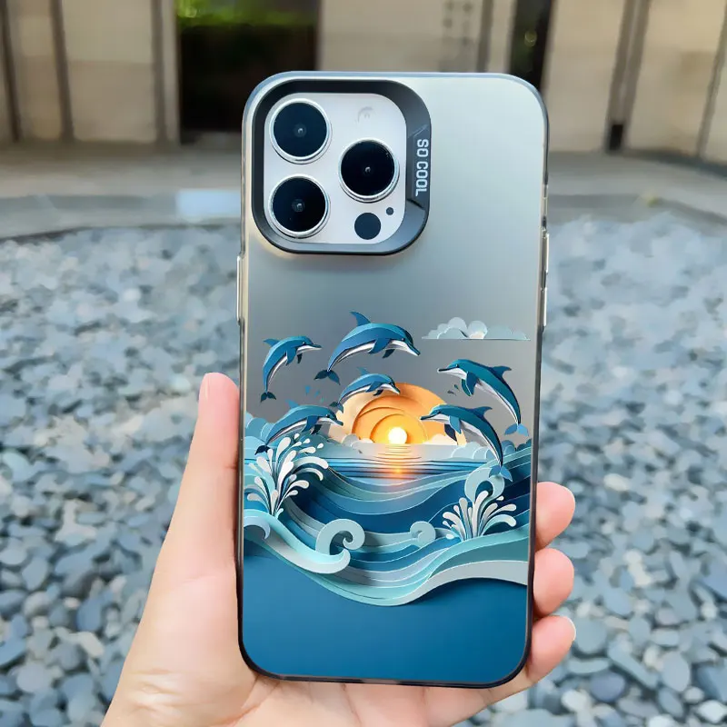 Marine Sharks and Dolphins Ocean Waves Phone Case - Shockproof Laser Cover