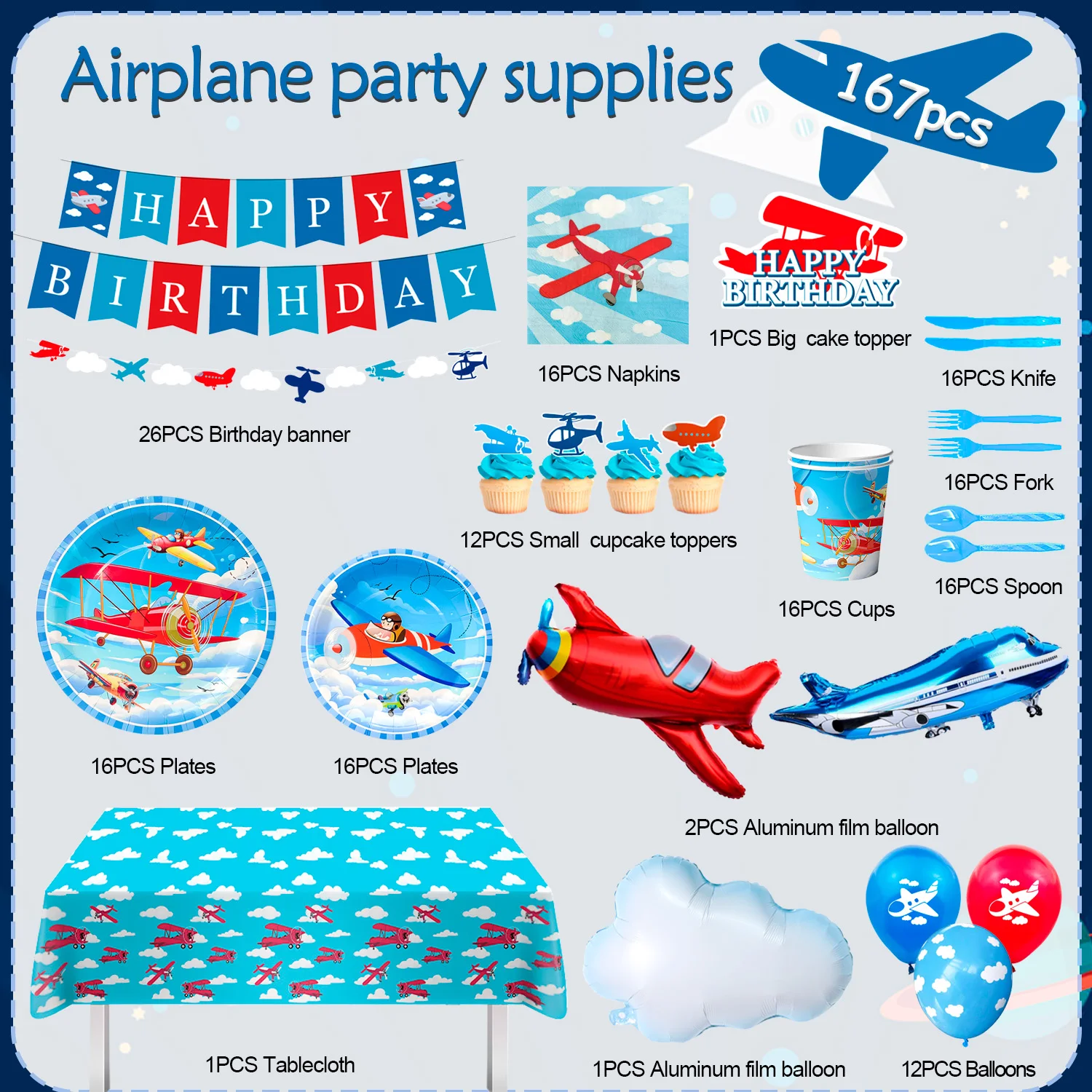 Airplane Birthday Party Decorations Set for Kids