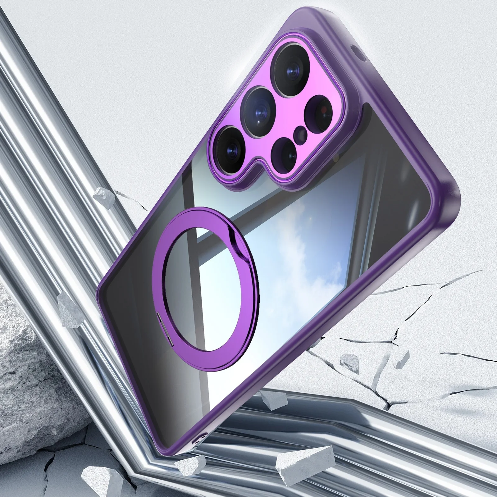 360° Rotating Magnetic Bracket Shockproof Phone Case with Clear Mount
