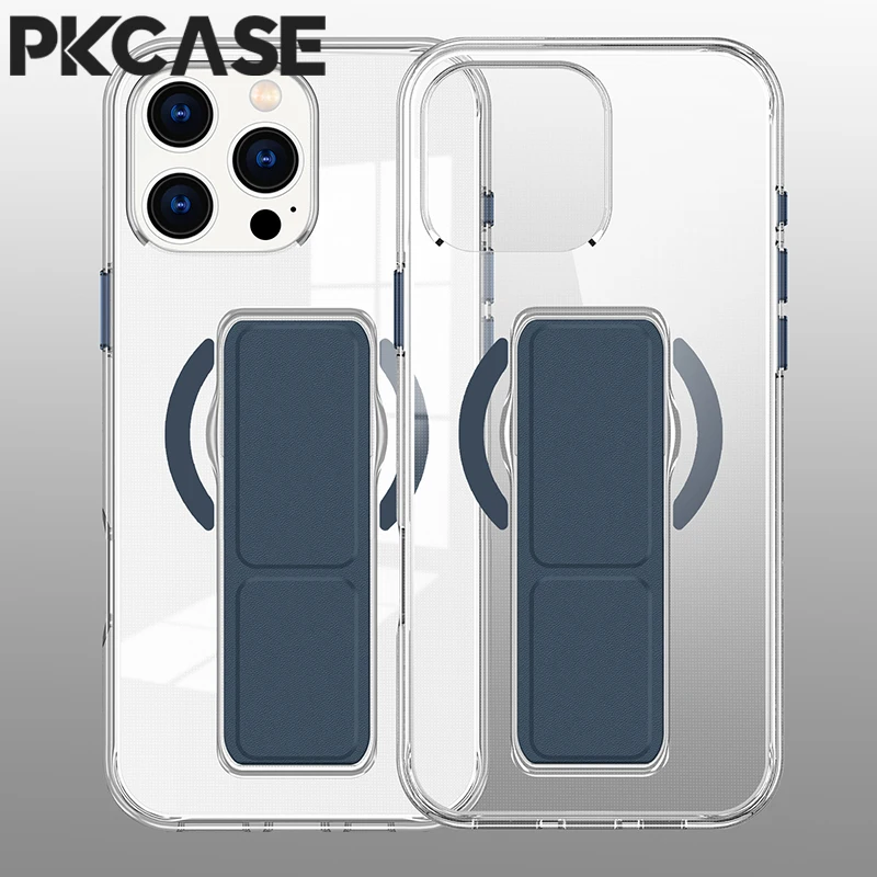 PKCASE Unsichtbare, faltbare Handgelenkschlaufe mit Ständer, Handyhülle für iPhone 18 17 Air 16 15 14 Plus 13 12 Pro Max, magnetische, transparente Hülle