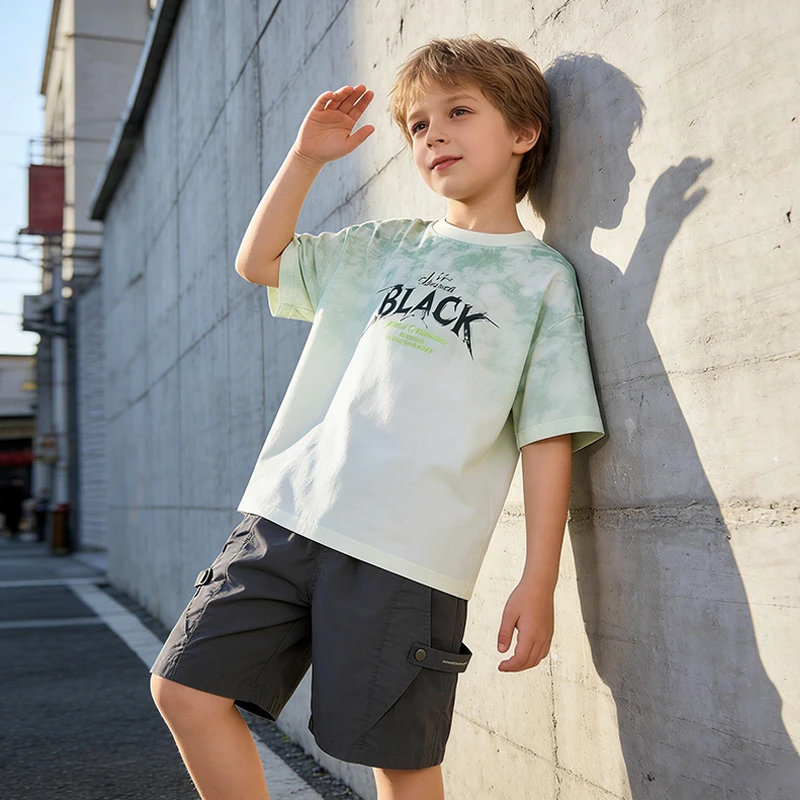 Teen Boys 2 Piece Summer Outfit Tie Dye Crewneck T-Shirt and Casual Cargo Shorts Set Big Kids Fashion Daily Street Outings Wear 5