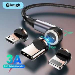 Магнитный кабель Elough 540, 3 А, кабель для быстрой зарядки Micro USB Type-C для iPhone, Xiaomi, Samsung, магнитное зарядное устройство, шнур для передачи данных телефона, провод