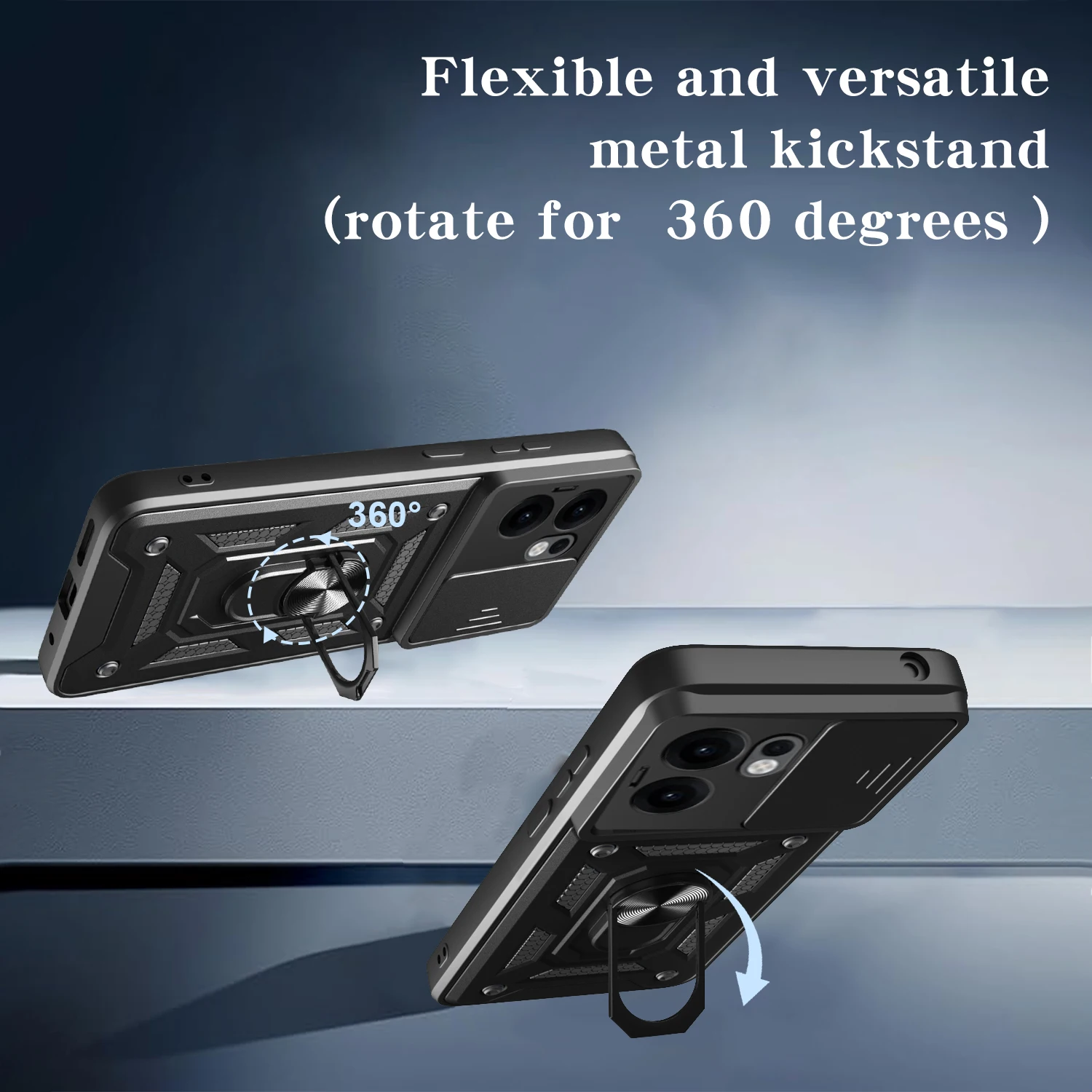 Slide Lens Protect Shockproof Armor Phone Case with Car Magnetic Holder