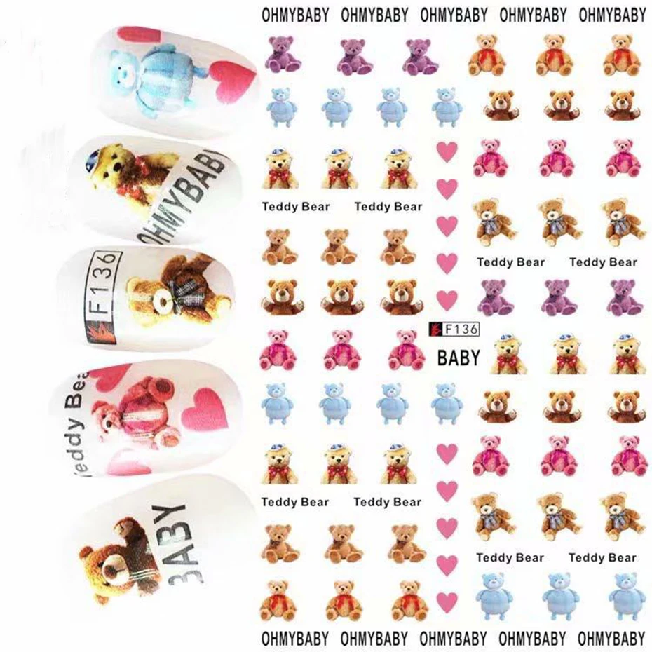3D Kawaii Teddy Bear Nail Art Sticker Cartoon Self-adhesive Decal Cute Fantasy Design Sliders Manicure Decoration Accessories 5