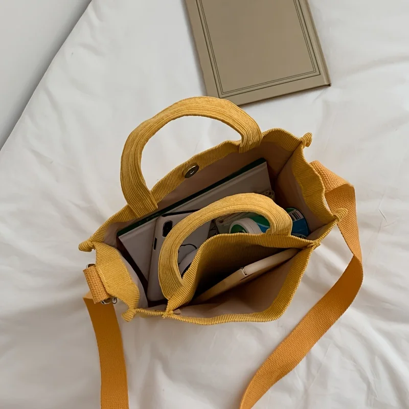 Vintage Corduroy Retro Tote Bag - Multi-Color Casual Crossbody Handbag