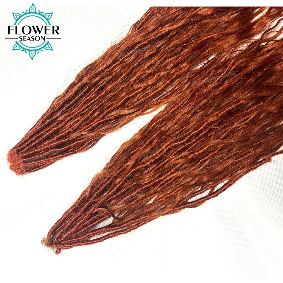 #350 Ginger Crochet Boho Locs With Human Hair Curls Body Wave Orange Colored Pre Looped Crochet Locs Hair Extensions for Women