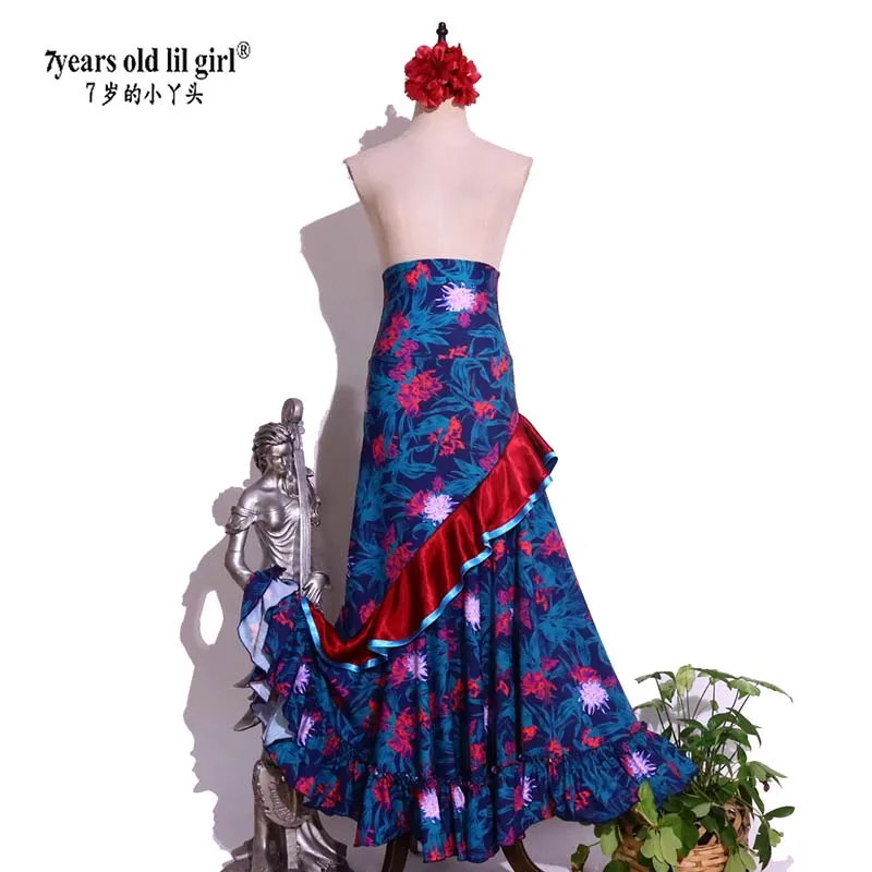 

Flamenco Spanish Dance Costume Training Performance Flounce Skirt DTT88