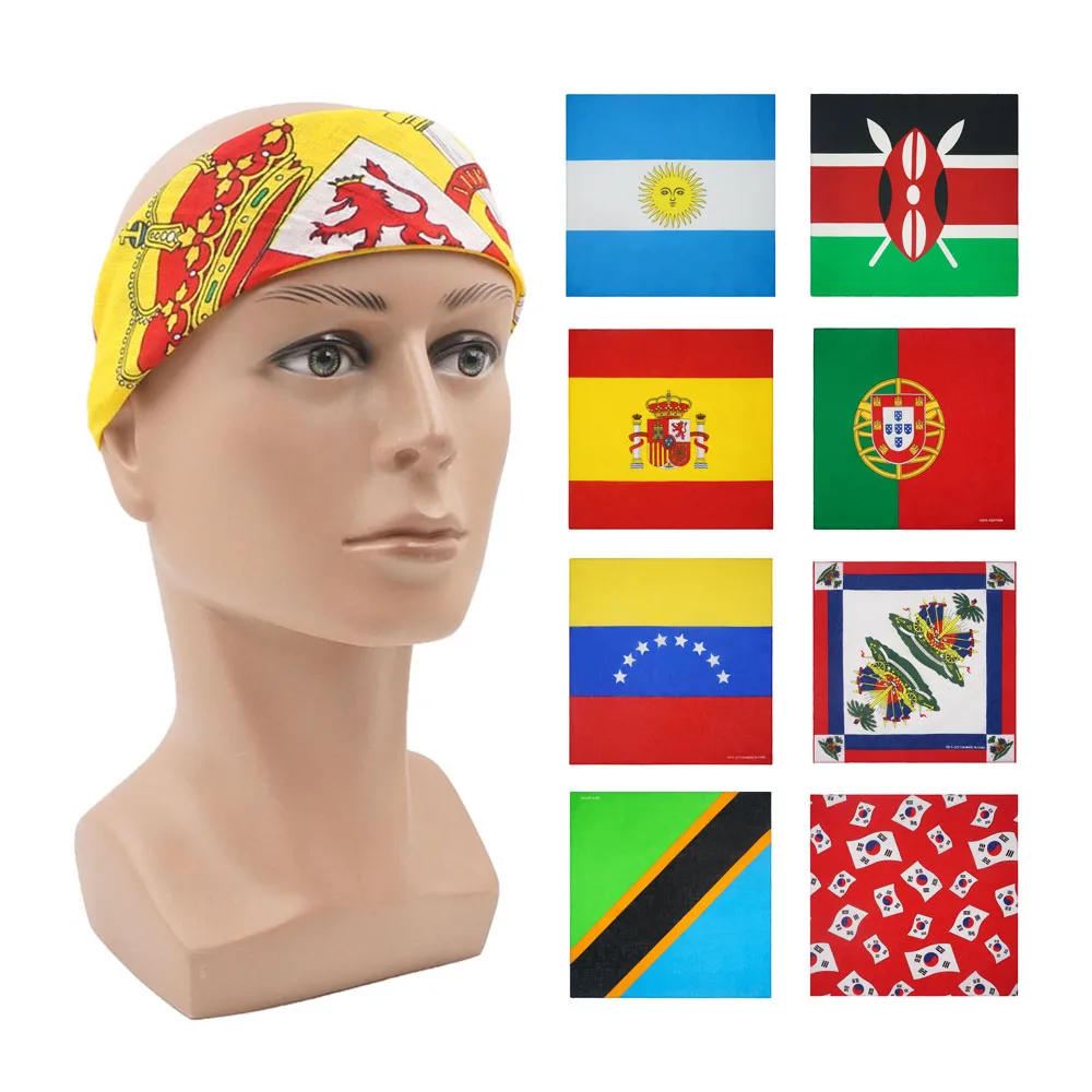 

New Arrival Cotton Bandana Spain Portugal Korea Argentina Venezuela National Flag Punk Scarf Riding Headband Hip Hop Hairwear