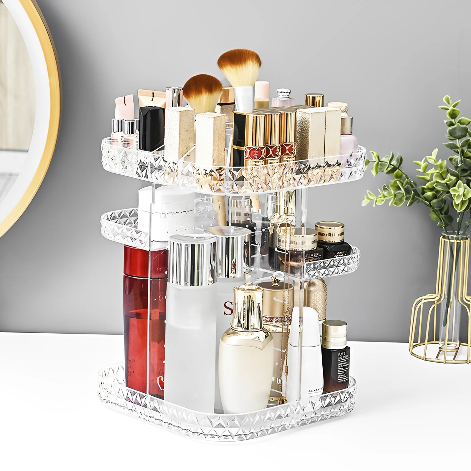 

Rotating Makeup Organizer 360° Spinning Skincare Organizers Adjustable Layer Cosmetic Storage Box Large Capacity Cosmetics