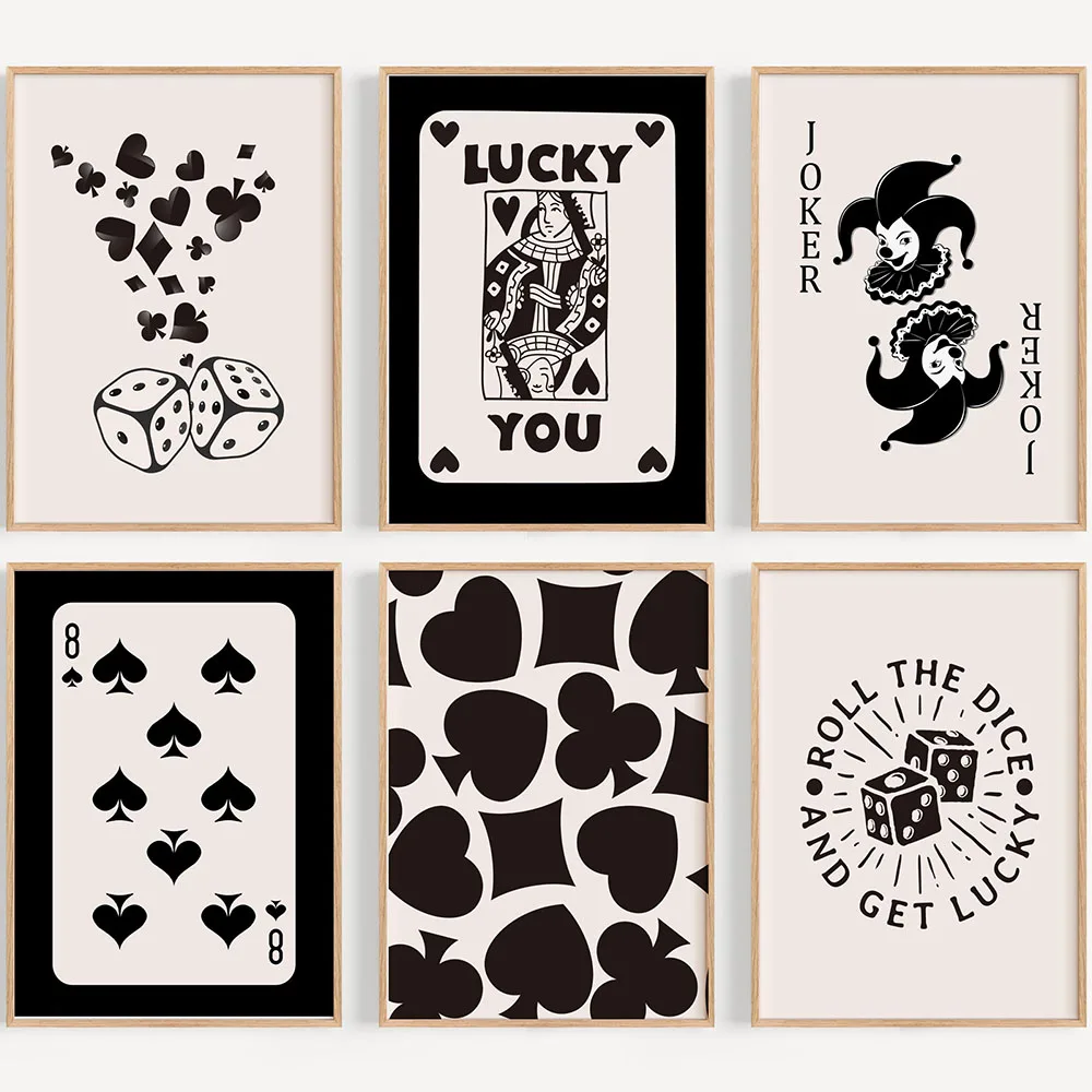 

Black and Beige Poker Playing Card Lucky You Wall Pictures For Living Room Cuadros Nordic Poster Wall Art Canvas Painting Decor