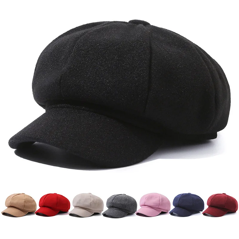 Woolen Beret Newsboy Hat Fashion Beret Autumn and Winter Outdoor Cotton Hat Windproof Men Women Universal Painter Caps