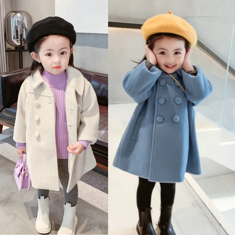 Winter girls long cotton coat Korean style double-breasted warm