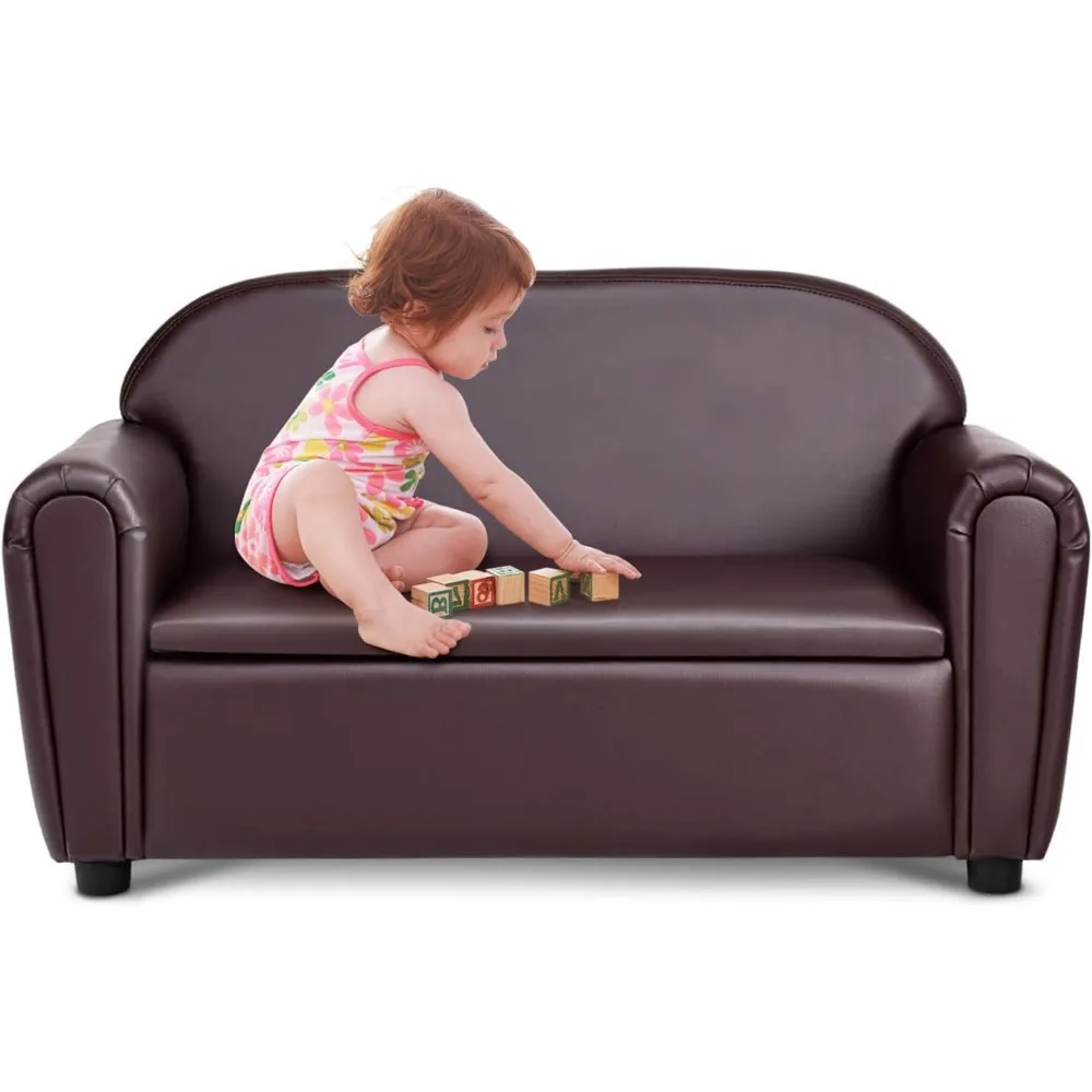 Kids Couch, Double Seat Children's Sofa w/Under Seat Storage, Toddler Armrest Chair, Kids Room, Soft Kids Sofa with Storage 6