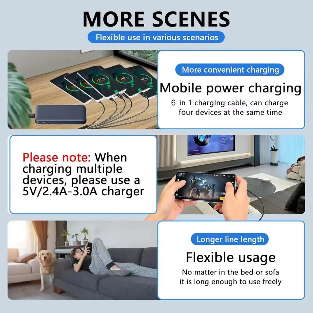 6 in 1 USB C PD 분배기 케이블 iPhone 15 Pro/안드로이드 전화 태블릿 스위치 등을 위한 멀티 USB C - 유형 C 남성 충전기 코드