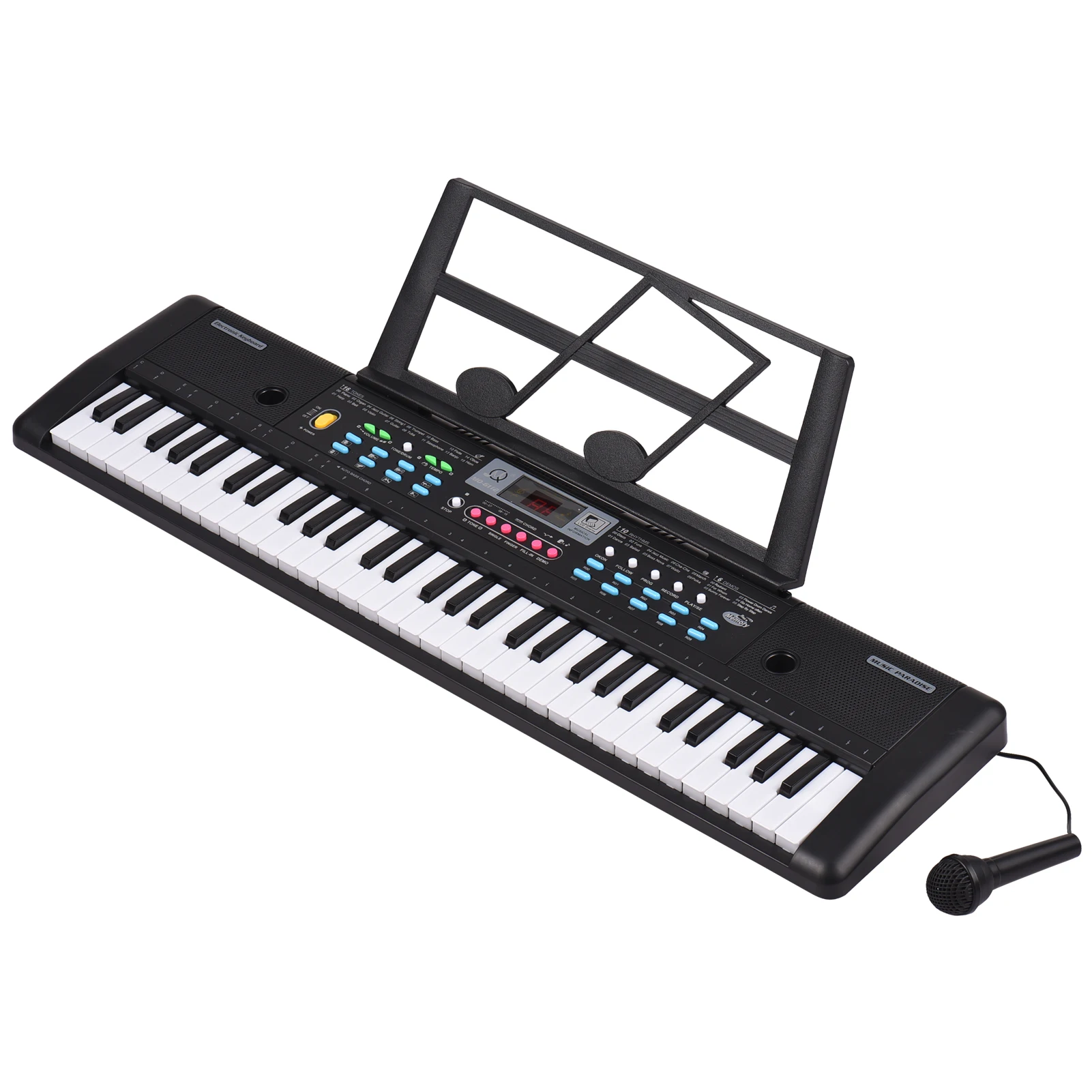 61 Keys USB Kids Electric Piano with Mic Digital LED Display Built-in Dual Stereo Speakers with 16 Tones 10 Rhythms 6 Demo Songs