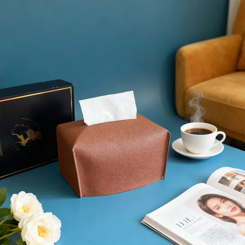 Tissue Box Cover, Refined Modern PU Leather Square Holder，Decorative Holder/Organizer For Bathroom Vanity Countertop