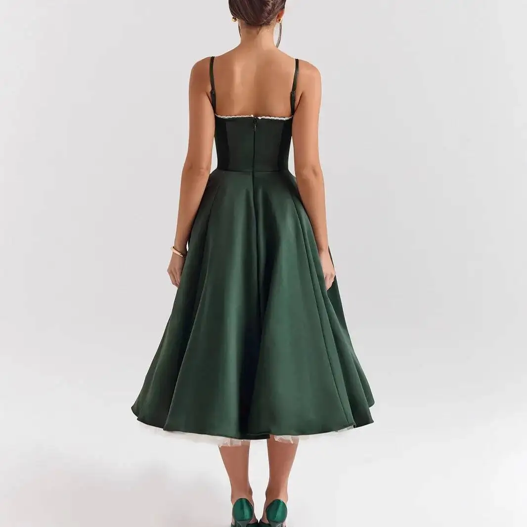 2026 Spring/summer High End Satin Strapless Heavy Industry French Waist Strap Sexy Hot Girl Medium Long Dress Women Elegant 2