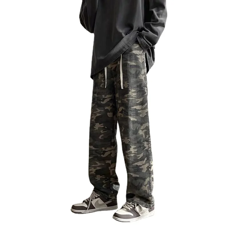 Camouflage Pants Men Sweatpants Wide Leg Pants Casual Jeans Denim Tactical Trousers Cargo Camo Pants Hiphop Trousers 2022 ropa hole ripped vintage grunge men slim jeans pants streetwear distressed washed hip hop denim trousers pantalones hombre