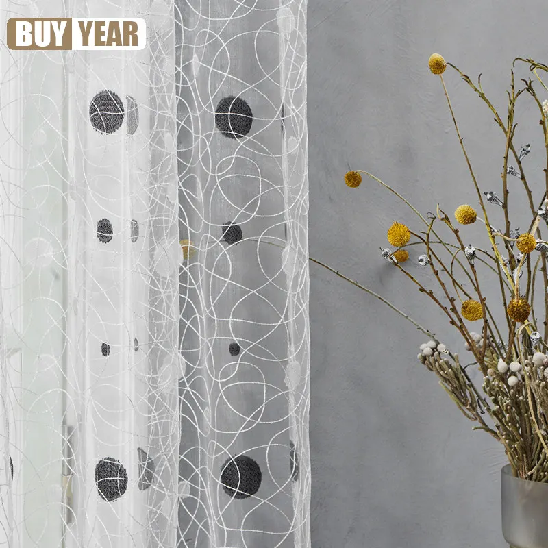 Polka Dot Jacquard Woven Gauze Curtains for Living Dining Room Bedroom Modern Embroidery Embroidery Tulle Window Screens Custom 5