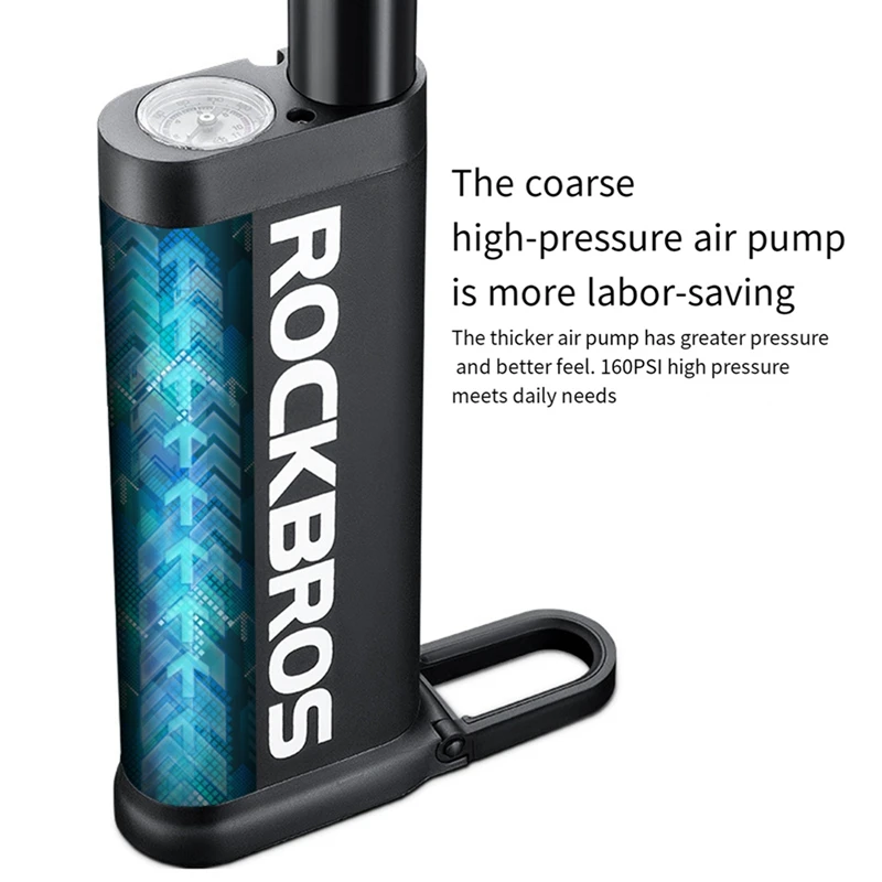 ROCKBROS 1 Piece Bike Pump 160PSI High Pressure Bicycle Pump FV/AV Freeze-Resistant Accessories Black