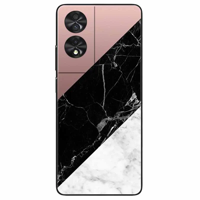 Marble Silicone TPU Phone Case - Soft Black Cover, 6.78''