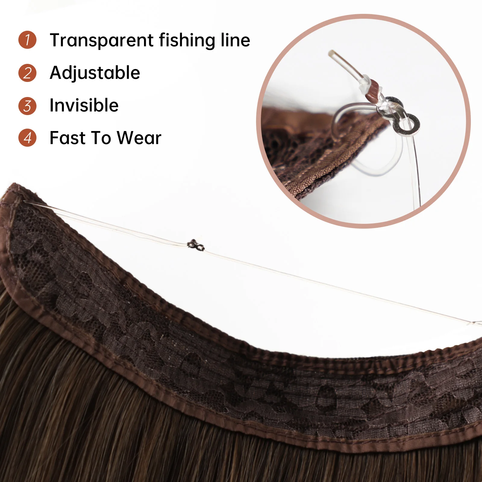 Synthetic Long Wave No Clip Hair Extensions One Piece False Hairpiece Ombre Black Brown Natural Fish Line Hairpiece Women