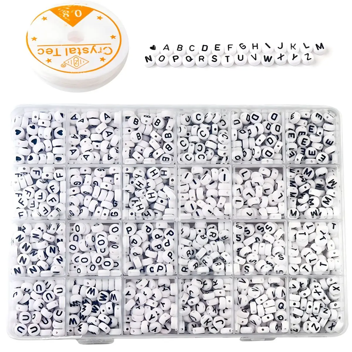 1200pcs Round Letter Beads for Jewelry Making With Crystal Line White A-Z Alphabet Acrylic Beads Kits Heart