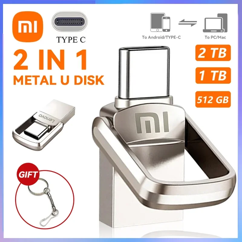 XIAOMI 2TB USB 3.1 Flash Drive Metal U Disk 2 IN 1 OTG 1024GB 128GB 512gb 1TB Pen Drives Memory Stick Type C Adapter