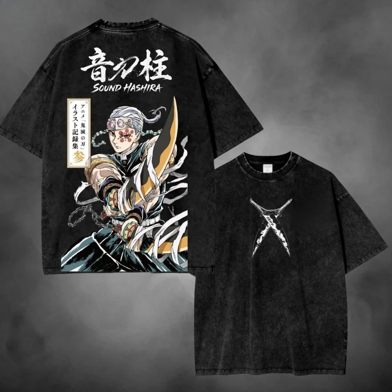 Demon Slayer Anime Vintage Washed T-Shirt, Geschenk für Anime-Fans, Tengen Uzui, Sound Hashira.