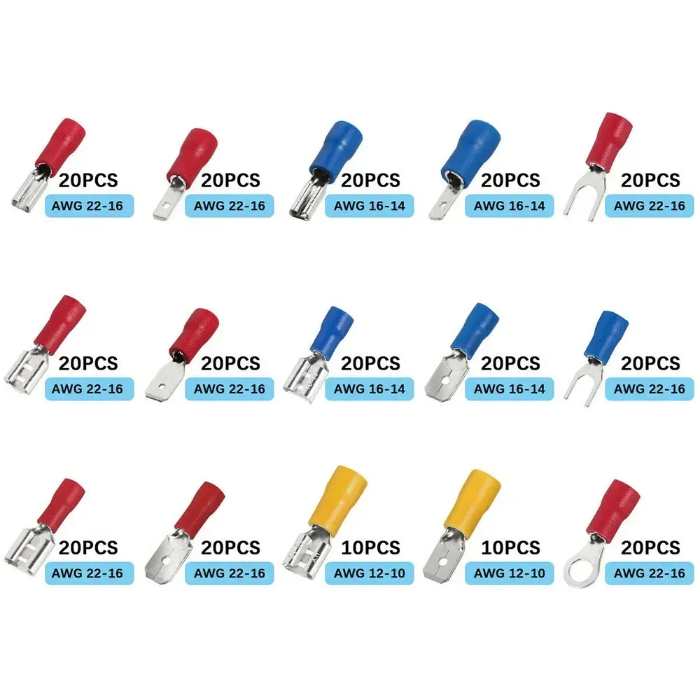 Versatile 280PCS Assorted Crimp Spade Terminal Insulated Connector Kit Set Ideal for Electrical Wiring Projects