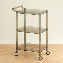 Simplicity Portable Acrylic Handcart  Hair Salon Storage Cart with  Wheels Three Layers Large Capacity and Easy Installation