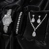 4 PCS Set Luxury Watch Women Necklace Earrings Rhinestone Fashion Wristwatch Female Casual Ladies Watches Bracelet Set Cloc 1