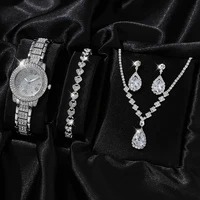 4 PCS Set Luxury Watch Women Necklace Earrings Rhinestone Fashion Wristwatch Female Casual Ladies Watches Bracelet Set Cloc 1
