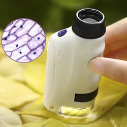 Kit de microscopio de mano con luz LED para niños, 60X 120X, Escuela en casa, juguetes educativos de ciencia biológica, regalo de Brinquedo STEM